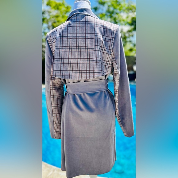NWT! Anthropologie Solitaire Vegan Suede Solid/Plaid Trench Coat Jacket Sz  L/XL - Picture 5 of 7